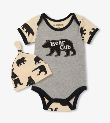 Little Blue House Grey Baby Bear Bodysuit With Hat